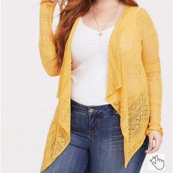 Torrid sz 1x Yellow Pointelle Drape Cardigan!!! - Picture 2 of 3
